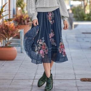 Sundance (Johnny Was?)POETRY blue  heavily embroidered skirt RARE